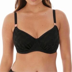 Fantasie Marseille Bikini Top Black Sz 32DDD Gathered Full Cup Crochet 6680 New